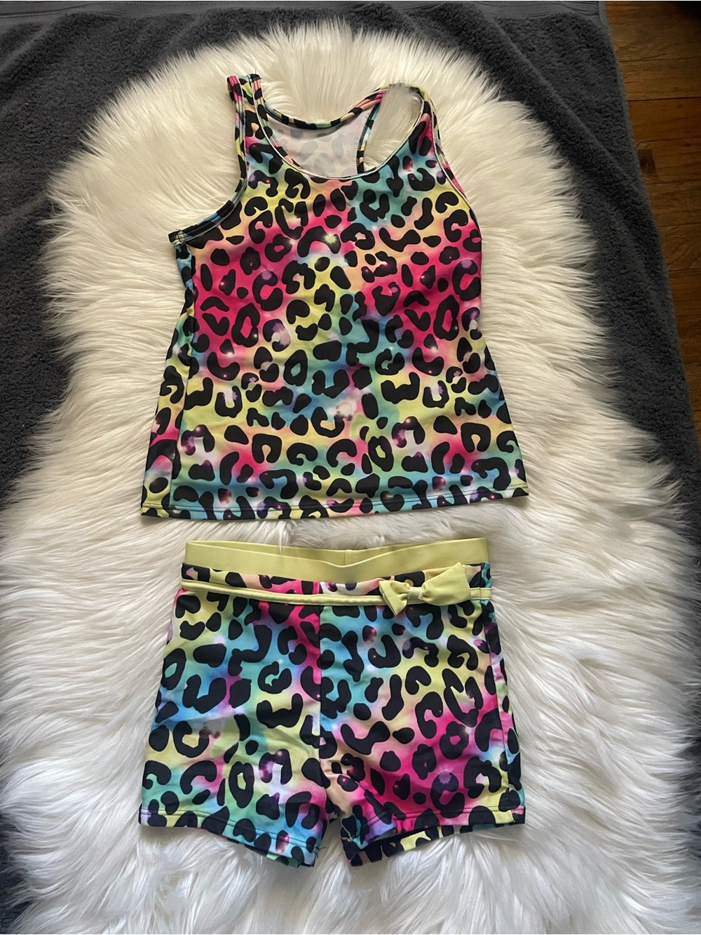 Neon Rainbow Leopard Tank & Shorts Set